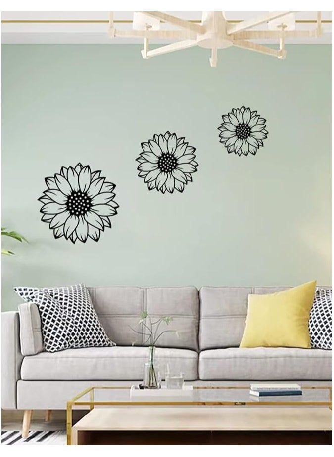 Wooden Wall Art With Self Adhesive Base - Black (Sunflowers - Pack of 3)