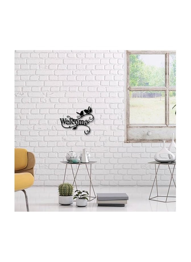 Wooden Wall Art With Self Adhesive Base - Black (Welcome)