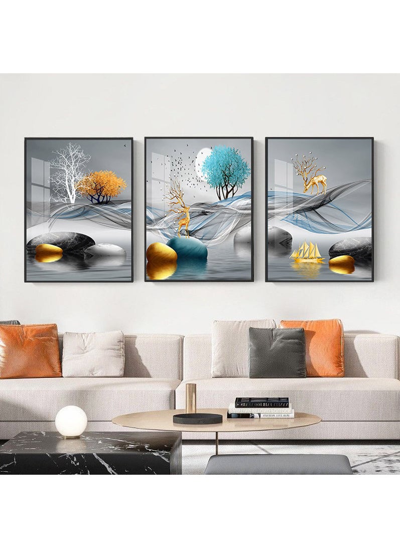 3PCS Wall Art Bright Style Minimalist Decor Modern Abstract Canvas Prints Poster Picture Framed Paintings Decorations