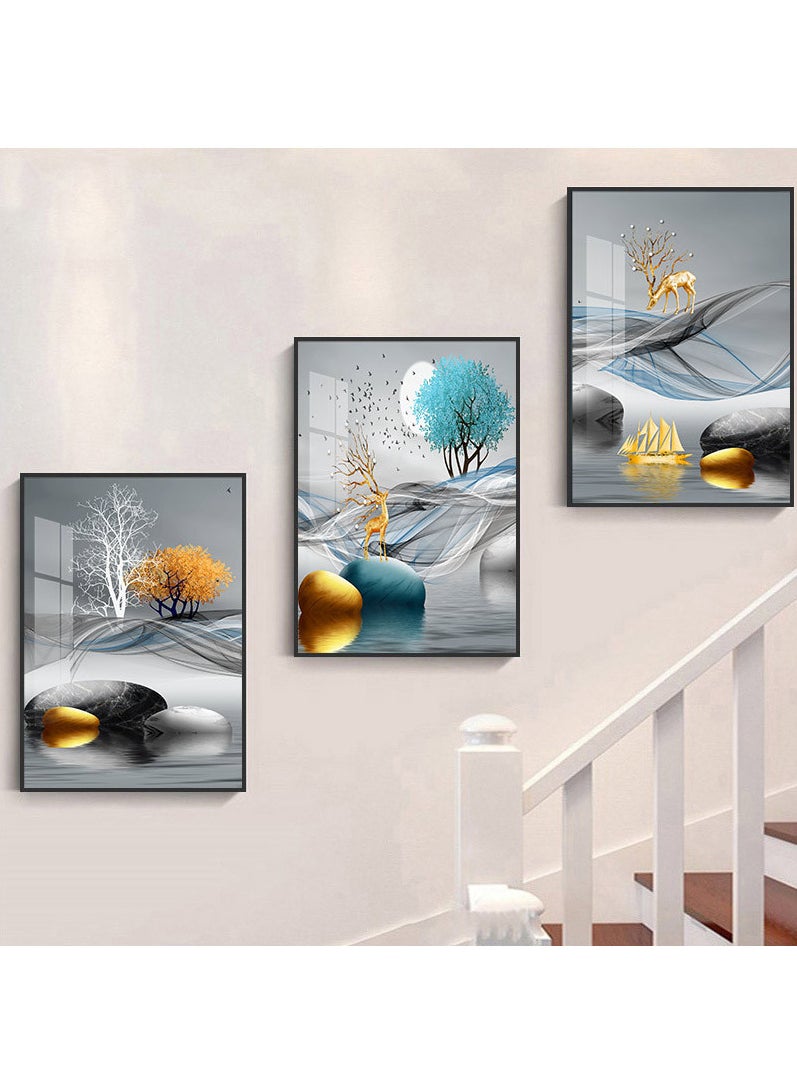 3PCS Wall Art Bright Style Minimalist Decor Modern Abstract Canvas Prints Poster Picture Framed Paintings Decorations