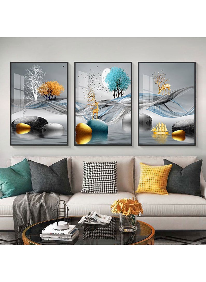 3PCS Wall Art Bright Style Minimalist Decor Modern Abstract Canvas Prints Poster Picture Framed Paintings Decorations