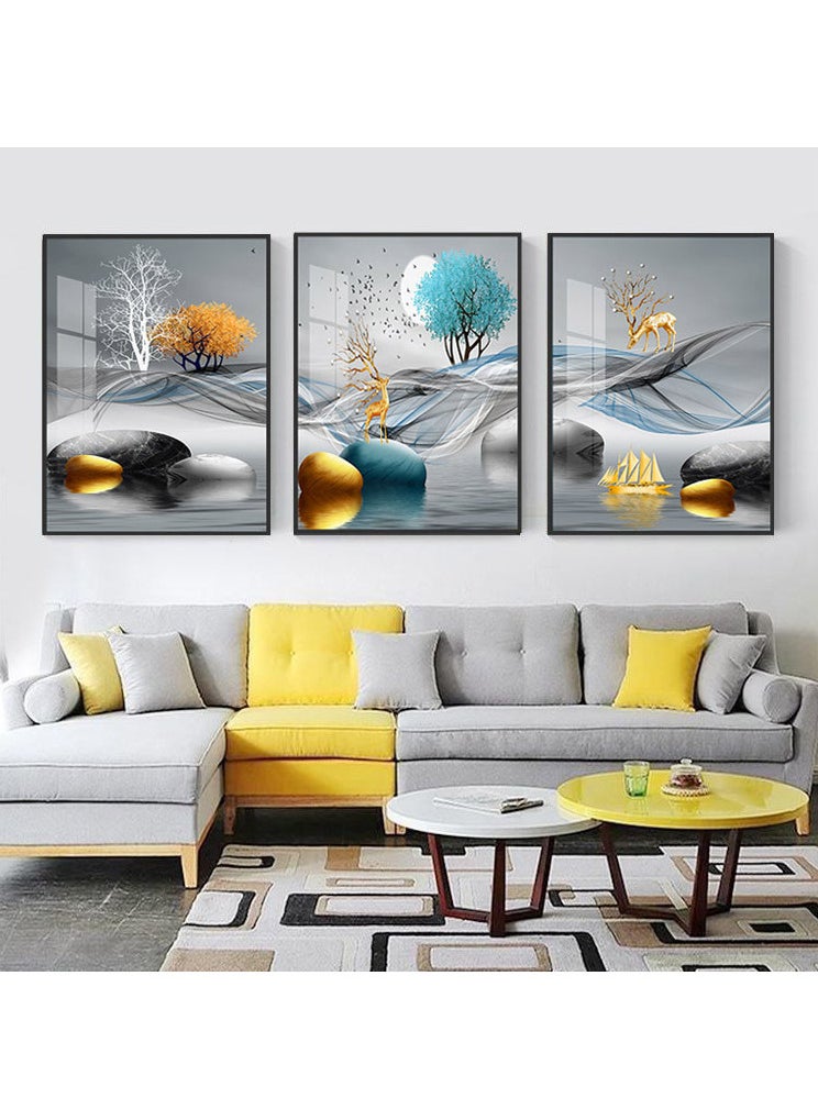 3PCS Wall Art Bright Style Minimalist Decor Modern Abstract Canvas Prints Poster Picture Framed Paintings Decorations
