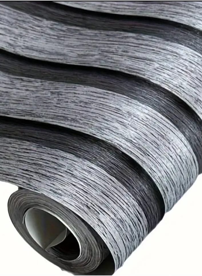 1 Roll Minimalism Style Imitation Black Wood Stripe Pattern PVC Wallpaper, Waterproof Moisture-proof Removable Self-Adhesive Contact Paper For Living Room, Kitchen, Bedroom, Home And Dormitory Furniture Decoration, 45*1000cm