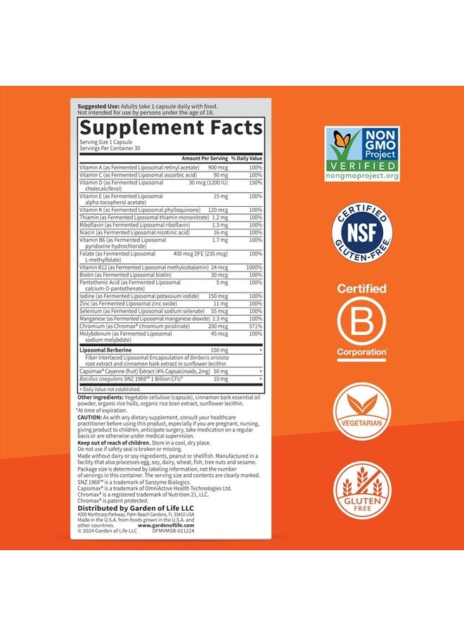 Dr. Formulated Multi+ Metabolism Support - Fermented Liposomal Multivitamin + Chromax, Capsimax, Berberine & Probiotics - 30 Capsules