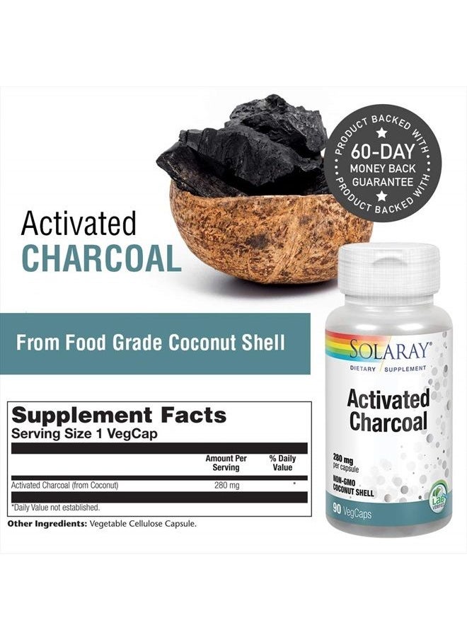 Activated Charcoal 280mg | Coconut Source | Healthy Inner Cleansing & Digestive Tract Support | Non-GMO, Vegan & Lab Verified | 90 Capsules