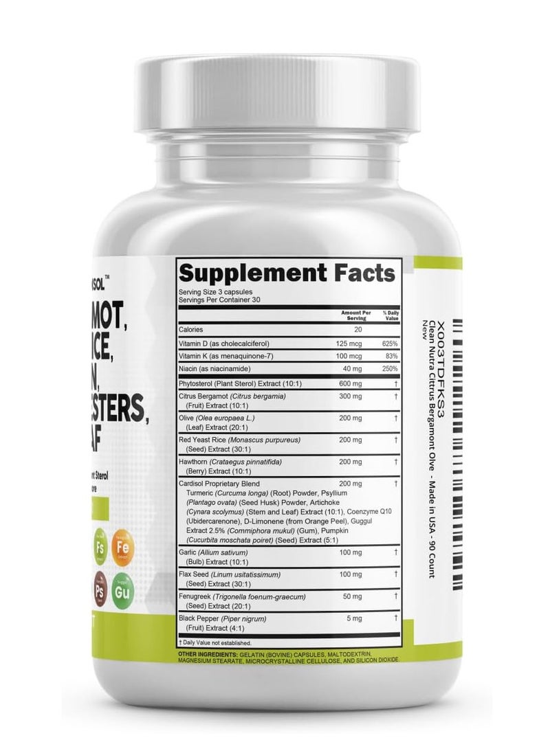 Citrus Bergamot 3000mg Red Yeast Rice 6000mg Capsules with Plant Sterols 6000mg - with Hawthorn Extract Olive Leaf Niacin Vitamin K3 D3 COQ10 Guggul & More - USA Made