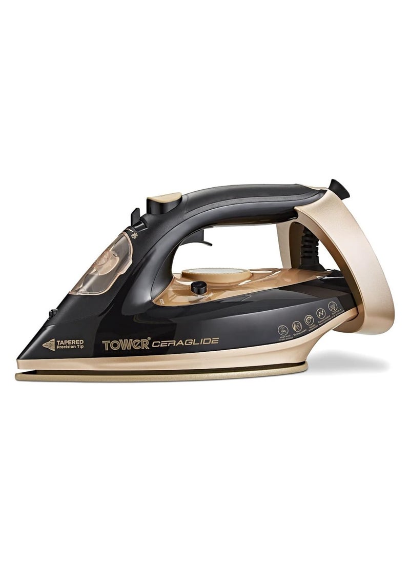 Tower T22021GLD Ceraglide Steam Iron with Fast Heat Up, Extra Long 3 Metre Power Cord, 3100W, Black and Gold