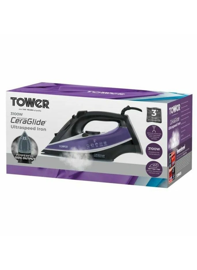 TOWER T22013PR CeraGlide 3100W Ultra Speed steam Iron Purple / Black