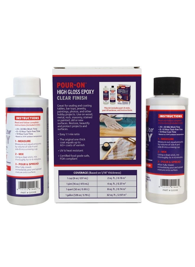 Environmental Technology EnviroTex Lite Pour-On High Gloss Finish [8 oz Kit] Crystal Clear Epoxy Coating for Tabletops / Countertops, Waterproof, Heat & Alcohol Resistant (4 oz Resin + 4 oz Hardener)