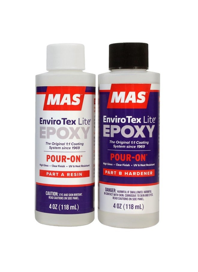 Environmental Technology EnviroTex Lite Pour-On High Gloss Finish [8 oz Kit] Crystal Clear Epoxy Coating for Tabletops / Countertops, Waterproof, Heat & Alcohol Resistant (4 oz Resin + 4 oz Hardener)
