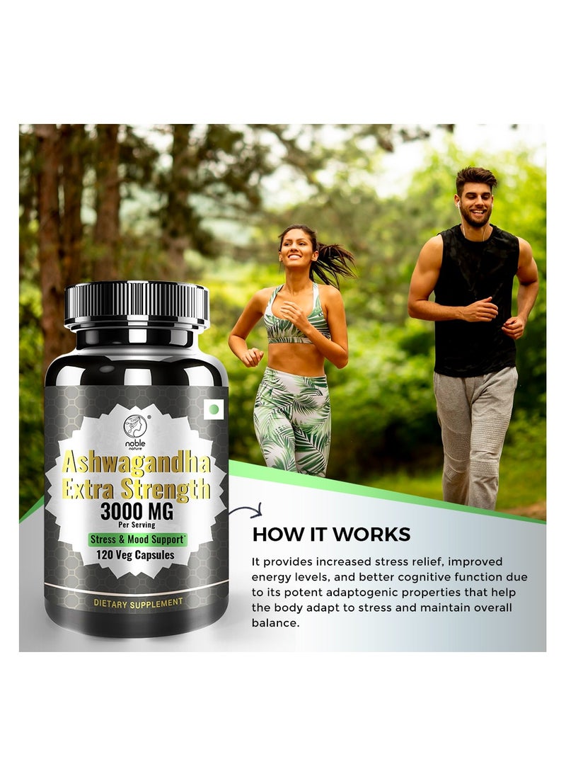 Ashwagandha Extra Strength 3000 MG - Stress & Mood Support - 120 Veg Capsules