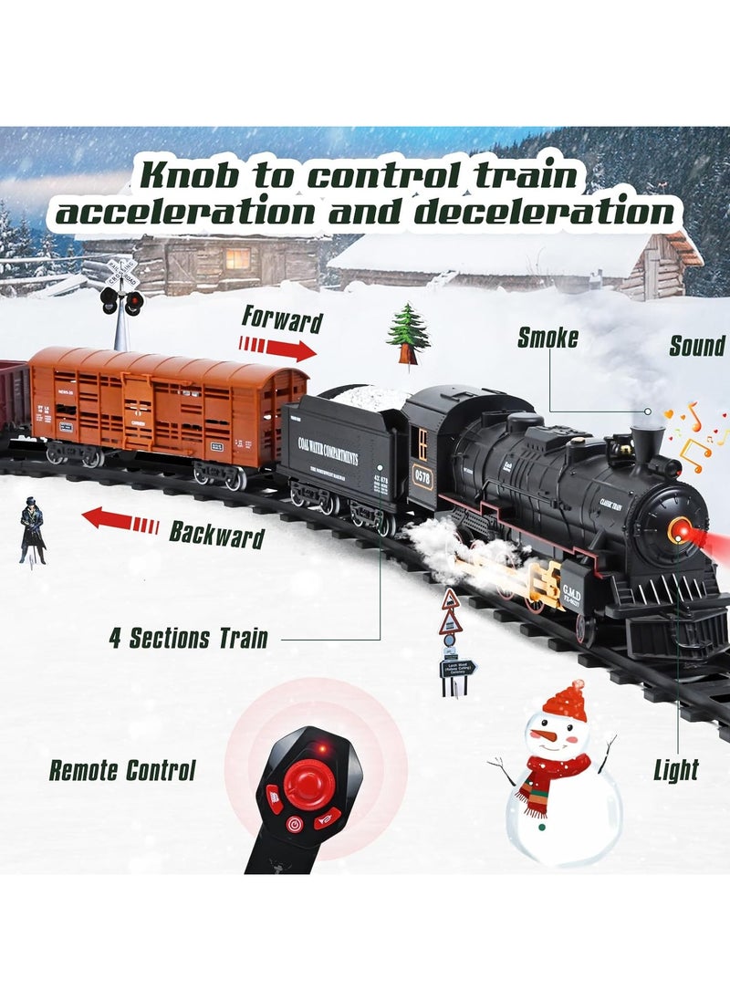 Train Set with Remote Control, Electric Train Toys with Sounds and Light, Steam Locomotive Engine Train