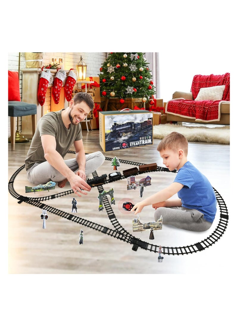 Train Set with Remote Control, Electric Train Toys with Sounds and Light, Steam Locomotive Engine Train