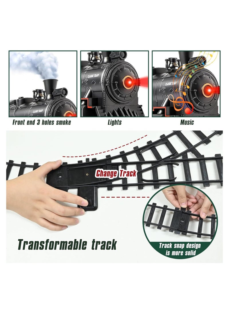 Train Set with Remote Control, Electric Train Toys with Sounds and Light, Steam Locomotive Engine Train