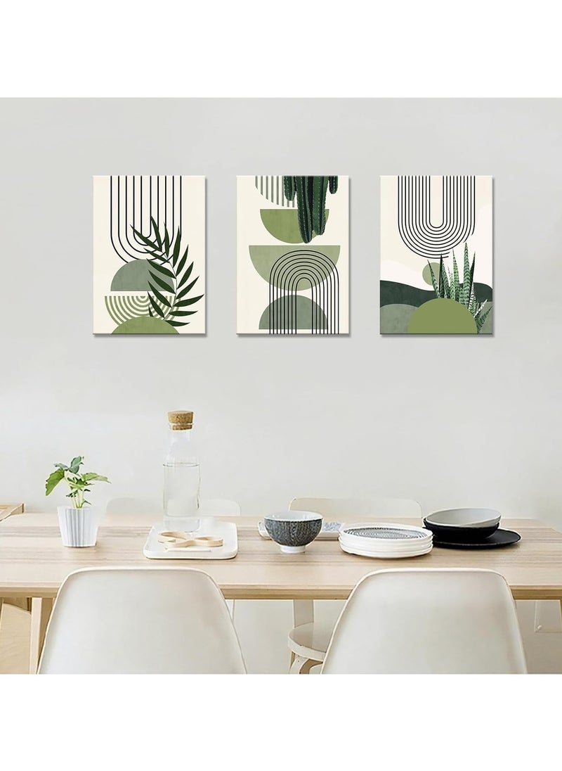 3PCS Framed Green Canvas Wall Art, Canvas Wall Art for Living Room, Modern Aesthetic Green Plant Wall Art Boho Home Decor Poster Canvas Painting Wall Decor