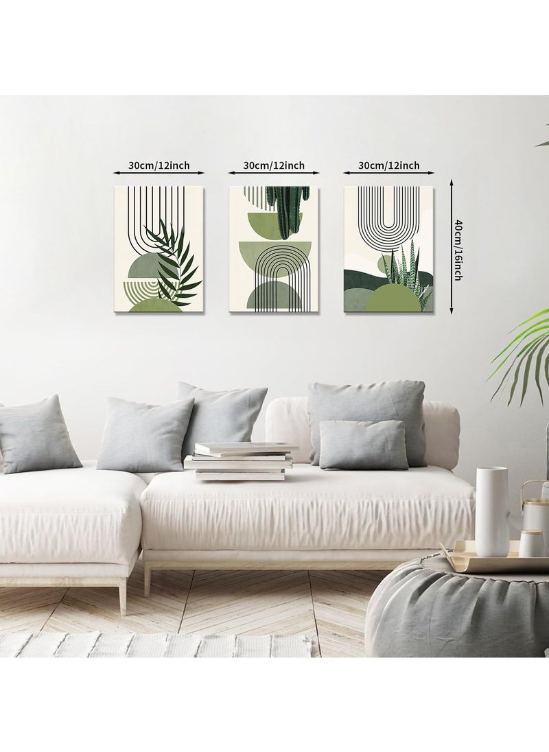 3PCS Framed Green Canvas Wall Art, Canvas Wall Art for Living Room, Modern Aesthetic Green Plant Wall Art Boho Home Decor Poster Canvas Painting Wall Decor