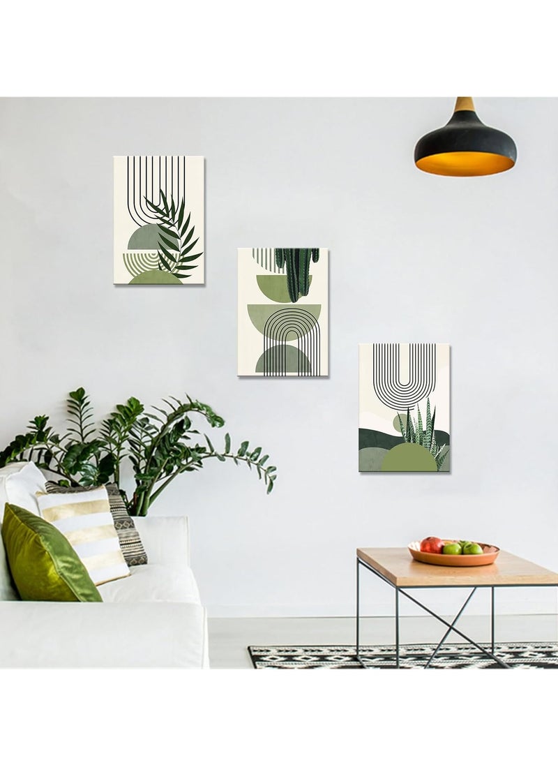 3PCS Framed Green Canvas Wall Art, Canvas Wall Art for Living Room, Modern Aesthetic Green Plant Wall Art Boho Home Decor Poster Canvas Painting Wall Decor
