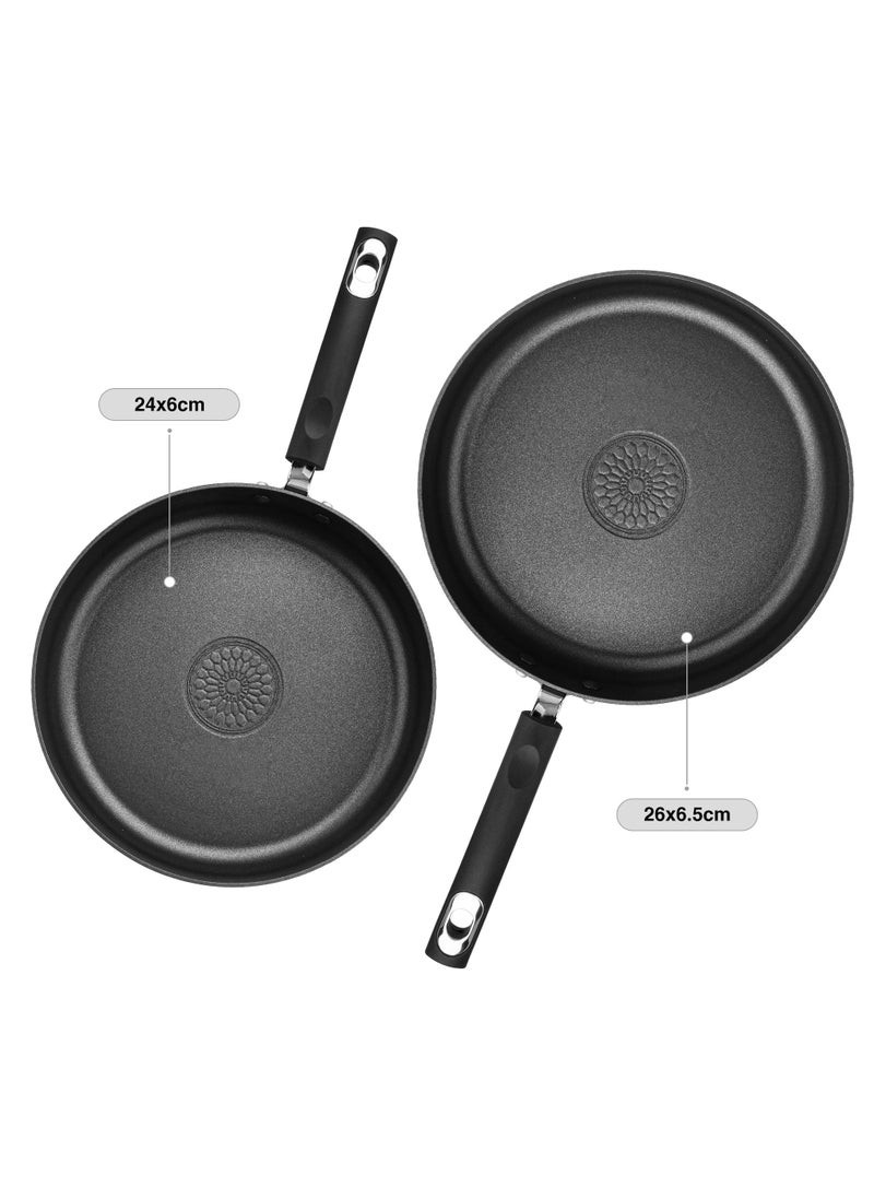 Fissman 2-Piece Deep Frying Pan 24cm x 26cm, Aluminum Non Stick Coating Deep Frypan Reina Series | Induction Bottom | Bakelite Handle | PFOA Free Kitchen Cookware | for Omelette, Stir Frying