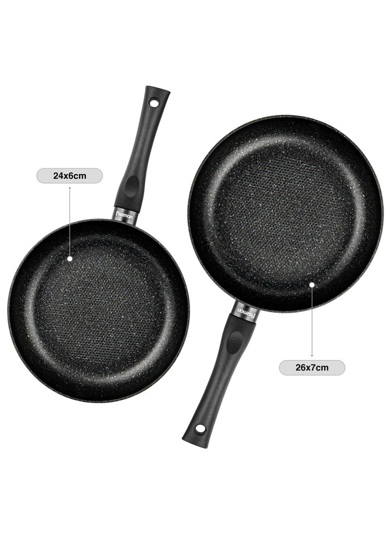 Fissman 2-Piece Deep Frying Pan 24cm x 26cm, Aluminum Non Stick Coating Deep Frypan Promo Series | Induction Bottom | Bakelite Handle | PFOA Free Kitchen Cookware | for Omelette, Stir Frying