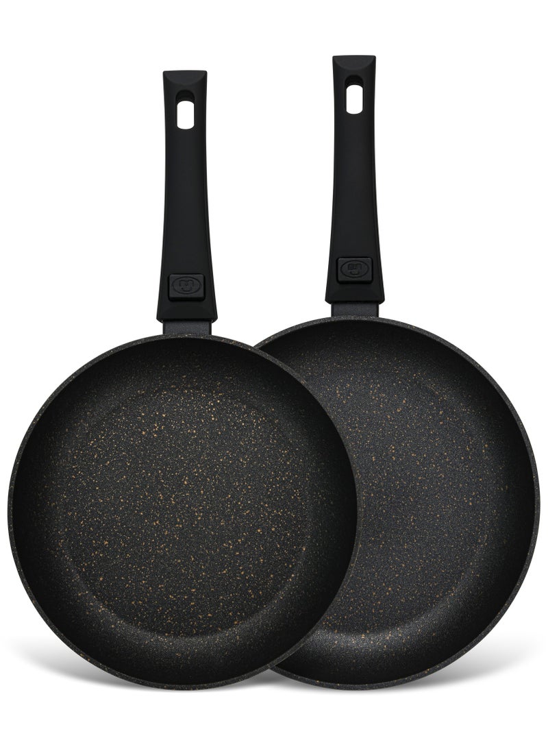 Fissman 2-Piece Non Stick Frying Pan 24cm x 26cm Detachable Handle, Aluminum Ceramic Coating Black Cosmic Series | Induction Bottom | Ergonomic Bakelite Handle | PFOA Free