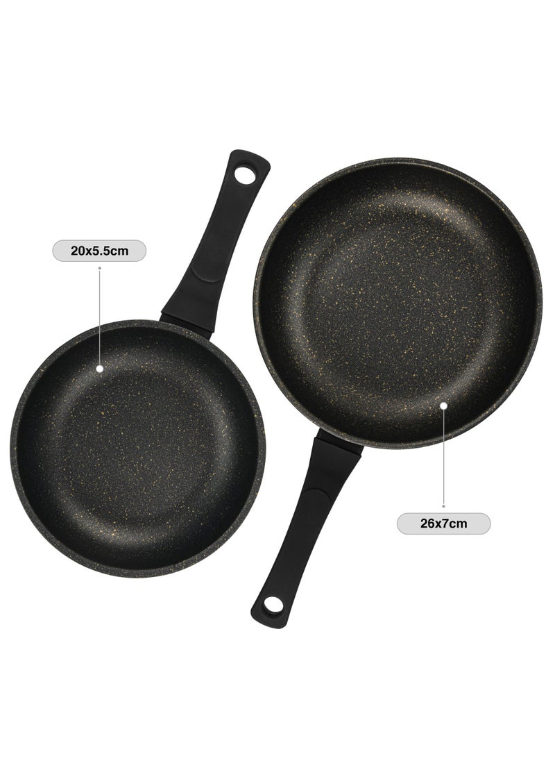 Fissman 2-Piece Non Stick Frying Pan 20cm x 26cm, Aluminum Ceramic Coating Grace Series | Induction Bottom | Ergonomic Bakelite Handle | PFOA Free Kitchen Cookware | for Omelette, Stir Frying