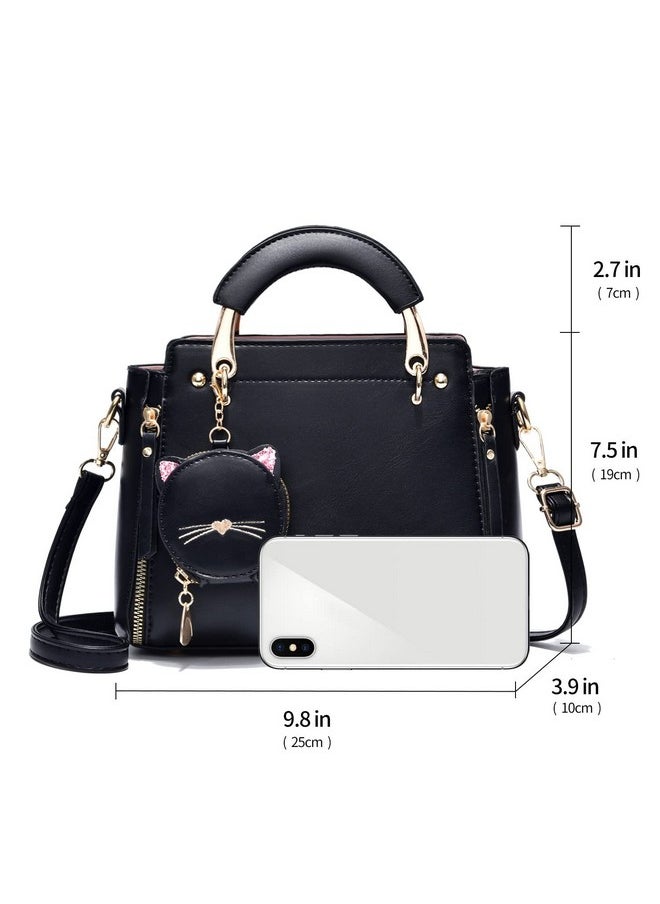 Fashion Purses And Handbags For Women Ladies Crossbody Bags Top Handle Satchel Shoulder Bags Small Totes (Black)