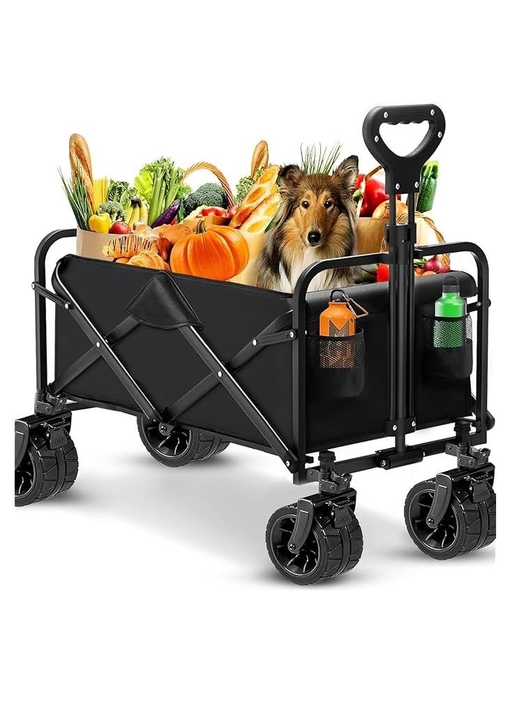 Collapsible Folding Wagon Trolley cart Bearing Large Capacity Beach Garden Shopping Carts & Stroller Wagon Utility Adjustable Handle Outdoor Camping with Big Wheels