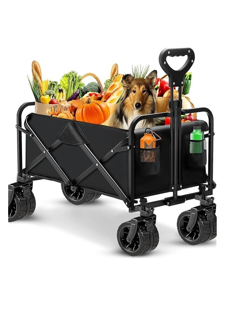 Collapsible Folding Wagon Trolley cart Bearing Large Capacity Beach Garden Shopping Carts & Stroller Wagon Utility Adjustable Handle Outdoor Camping with Big Wheels