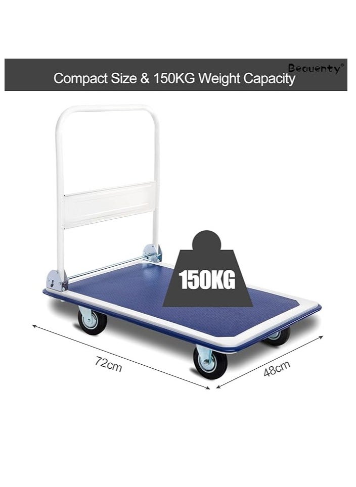 Folding Lightweight Trolley Flatbed Pulling Truck, Push Cart Platform Truck Silent Flatbed Trolley Porter, Heavy Duty Thickened Hand Trucks Flatbed Pulling Carts, Load Capacity 150kg