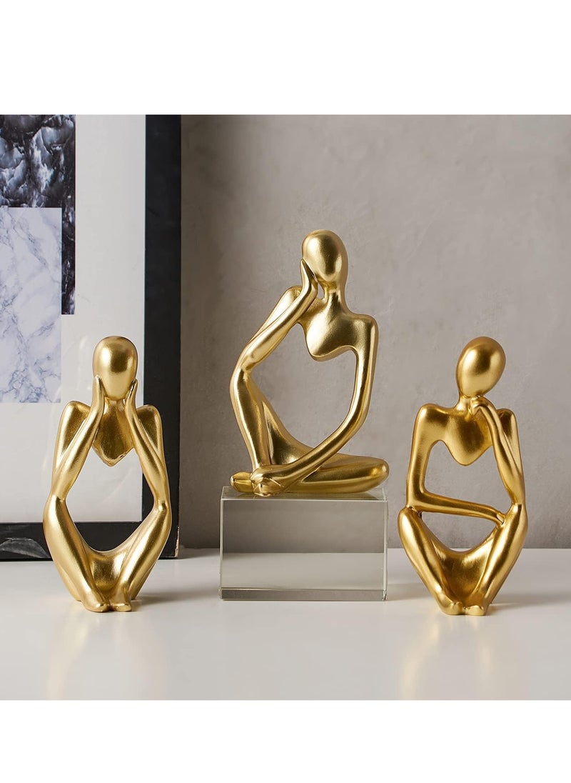 Gold Thinker Statues for Table Decor Abstract Art Sculpture Set of 3 Gold Figurines House Decorations for Home Living Room Office Shelf Bedroom