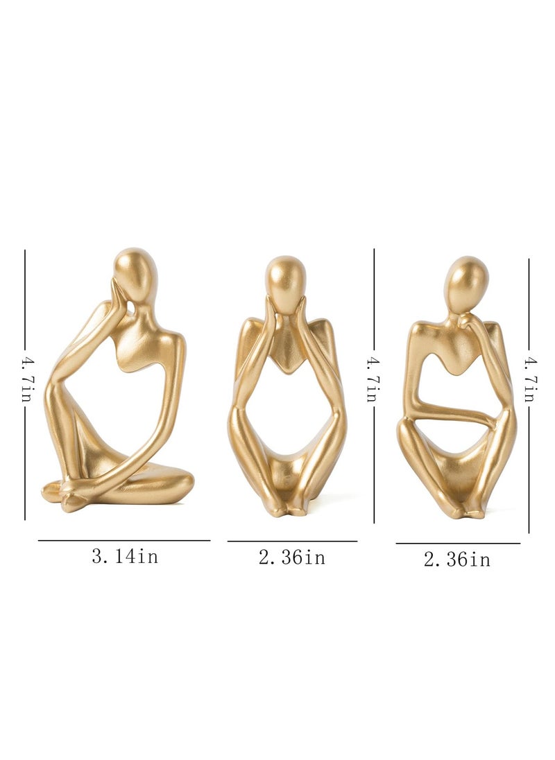 Gold Thinker Statues for Table Decor Abstract Art Sculpture Set of 3 Gold Figurines House Decorations for Home Living Room Office Shelf Bedroom