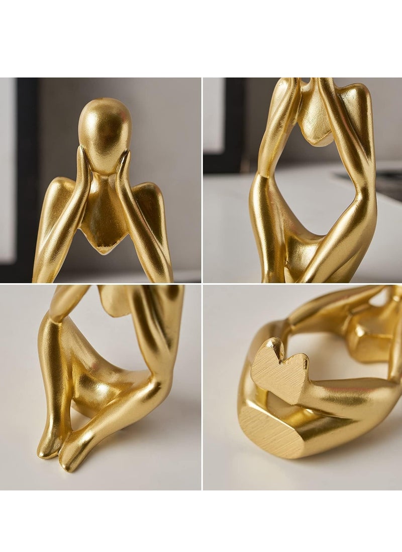 Gold Thinker Statues for Table Decor Abstract Art Sculpture Set of 3 Gold Figurines House Decorations for Home Living Room Office Shelf Bedroom