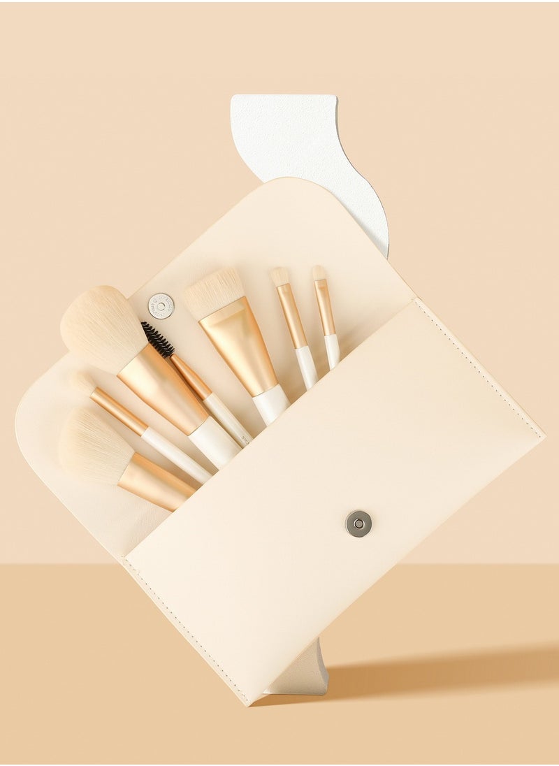 Travel Makeup Brush Set Professional Portable 7 Pcs Foundation Powder Contour Eye Shadow Lip Brush with Travel Pouch