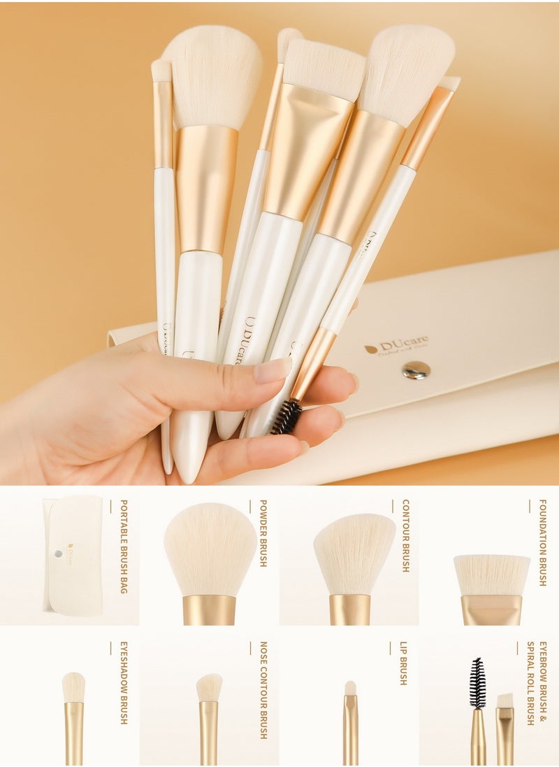 Travel Makeup Brush Set Professional Portable 7 Pcs Foundation Powder Contour Eye Shadow Lip Brush with Travel Pouch