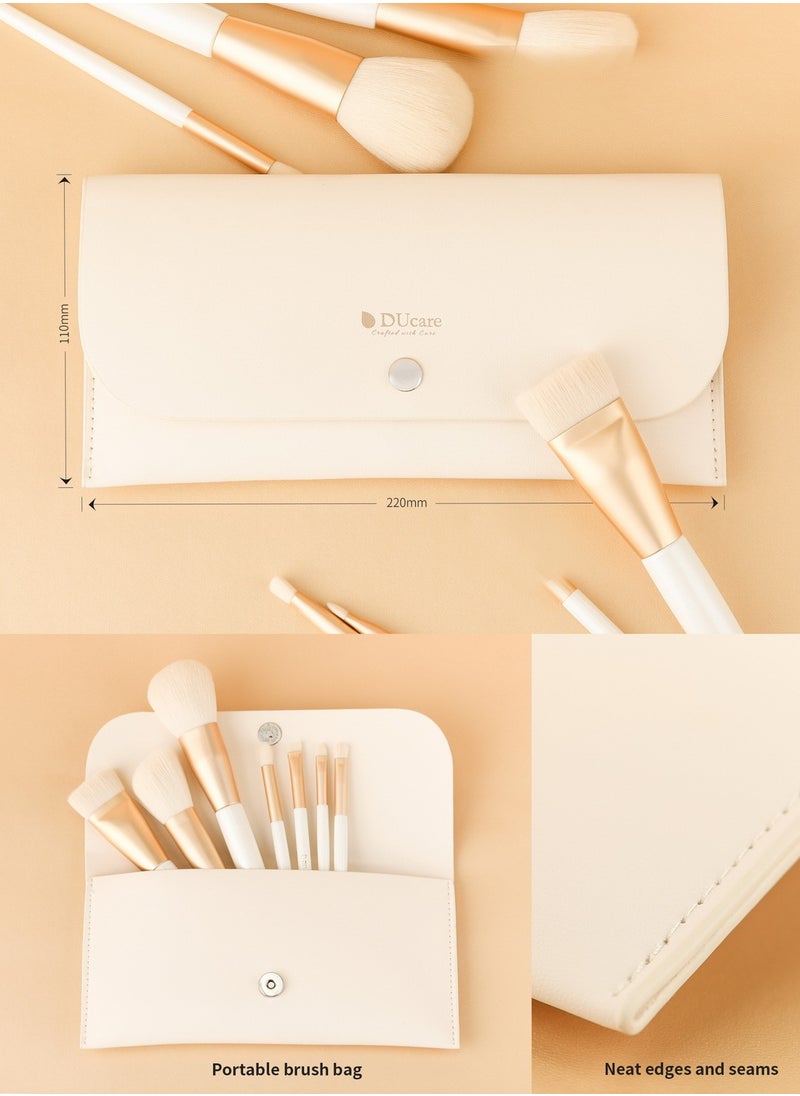 Travel Makeup Brush Set Professional Portable 7 Pcs Foundation Powder Contour Eye Shadow Lip Brush with Travel Pouch