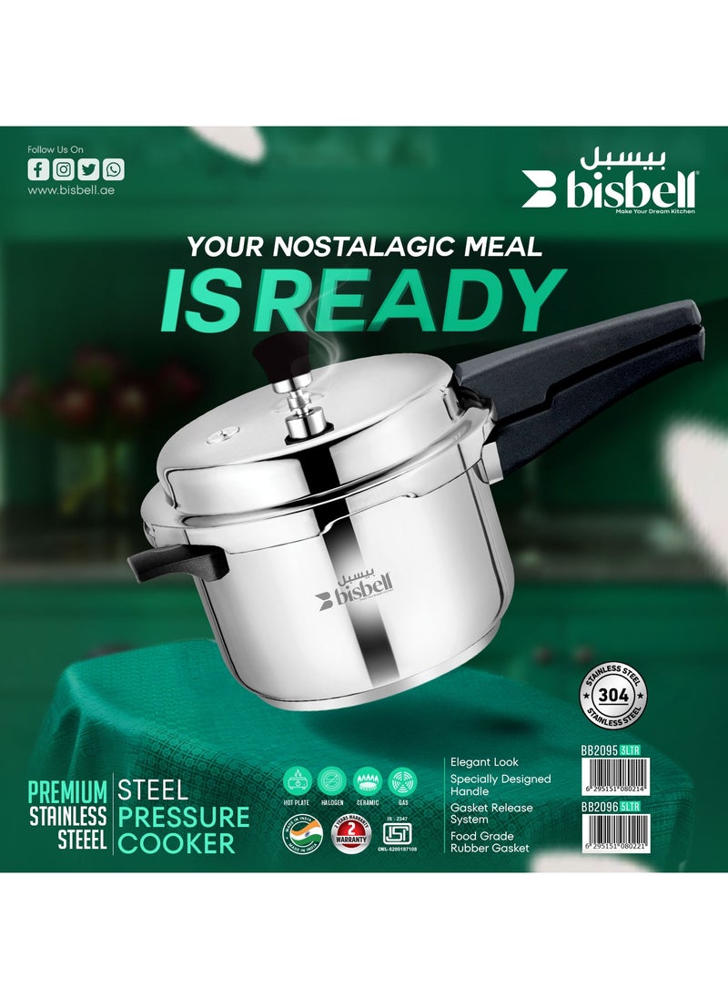 Bisbell 3Ltr Pressure Cooker|Stainless Steel Induction Compatible Cooker|4.5 mm Thick Alpha Base|Sturdy Handles| BB2096