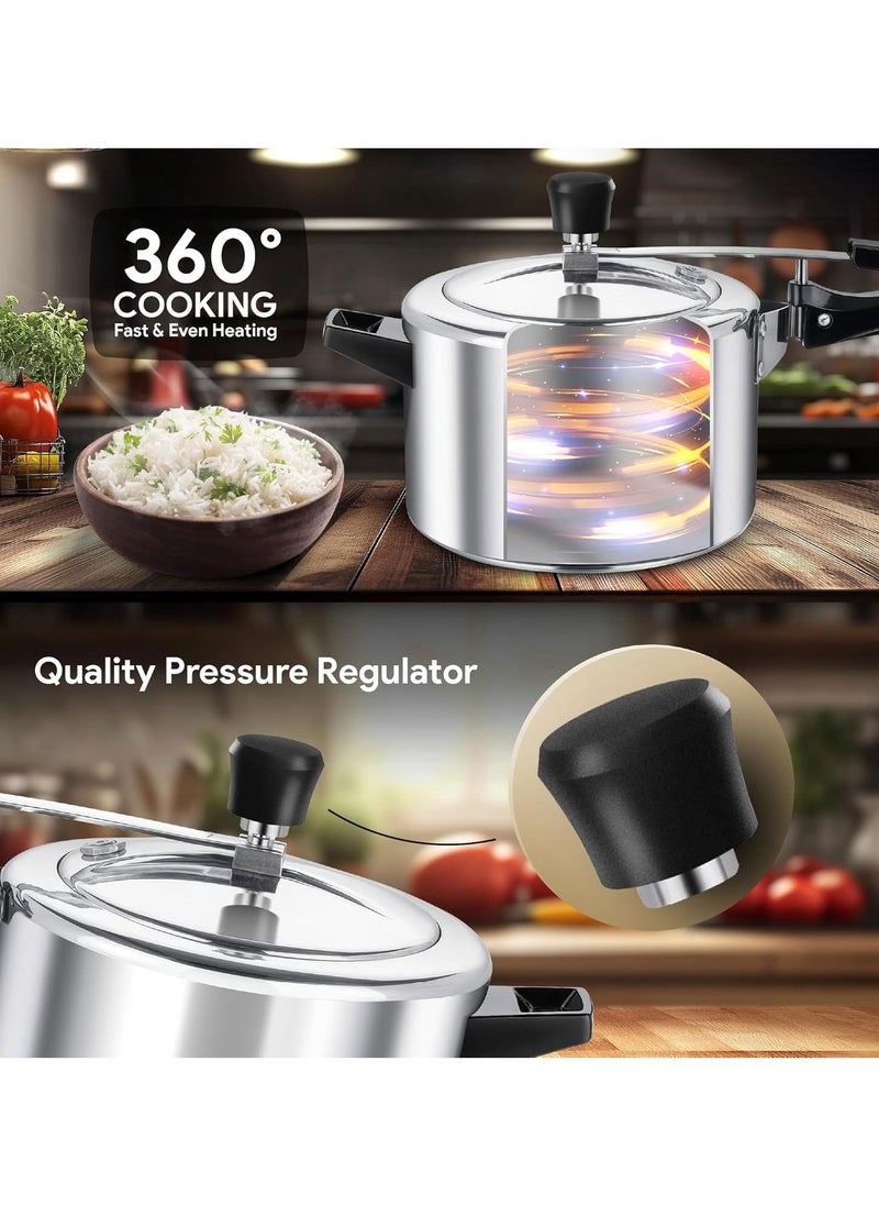 5Liters Bisbell Premium Aluminium Inner Lid Pressure Cooker, 5L, Induction Base, Safety Valve, Black Handle,BB2000 Silver