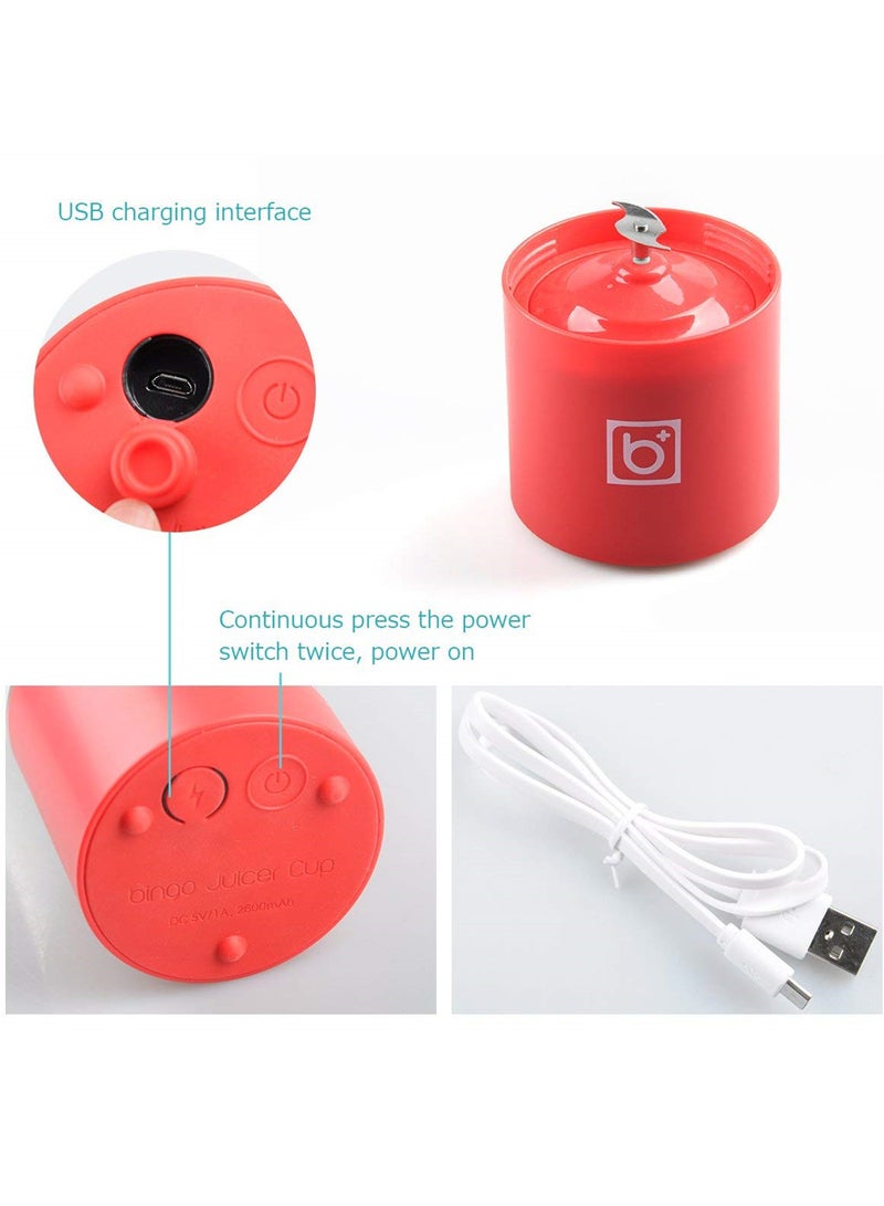 Plastic USB Rechargeable Juice Cup Handheld Blender 489174965M Red/Clear