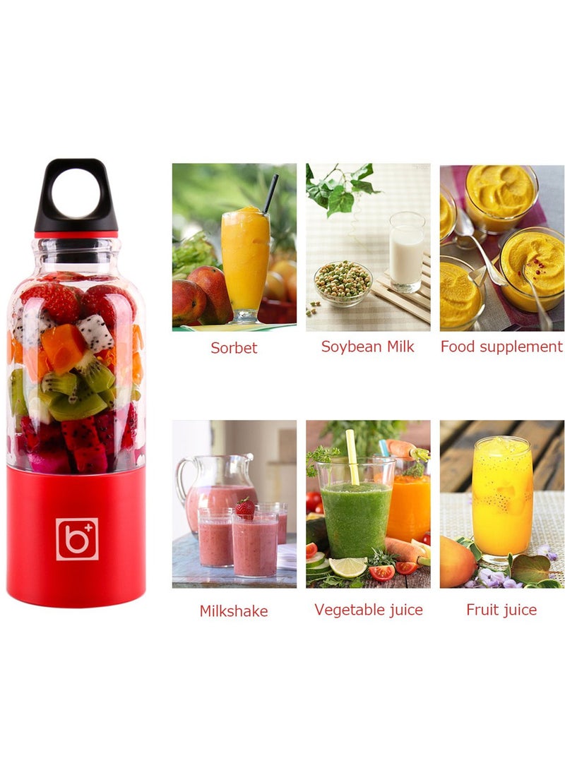 Plastic USB Rechargeable Juice Cup Handheld Blender 489174965M Red/Clear