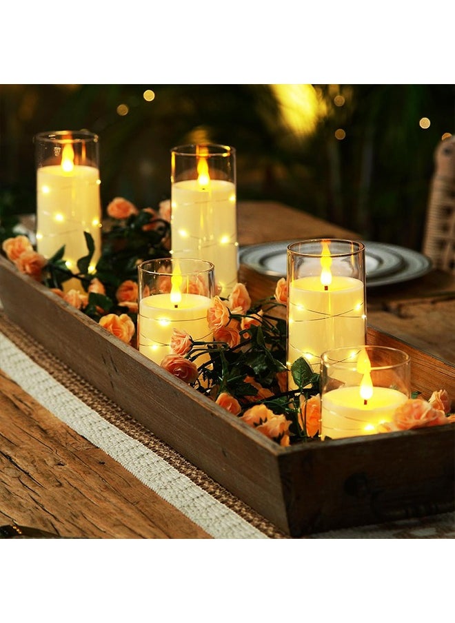 Ramadan Decorations For Home, Flameless LED Candles with Timer 3 pc Flickering Flameless Candles for Romantic Ambiance and Home Decoration,with Embedded Star String，Battery Operated Candles