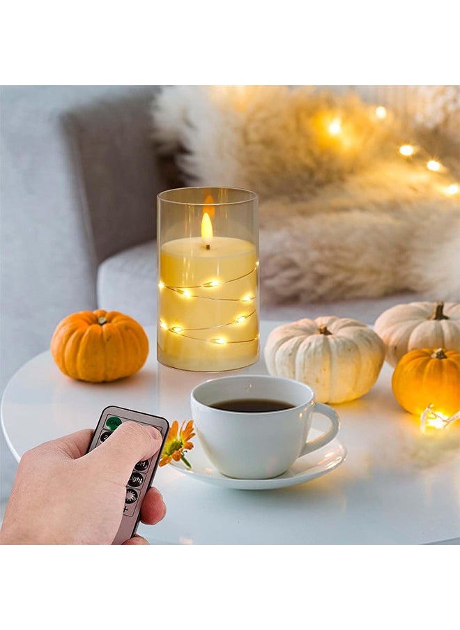 Ramadan Decorations For Home, Flameless LED Candles with Timer 3 pc Flickering Flameless Candles for Romantic Ambiance and Home Decoration,with Embedded Star String，Battery Operated Candles