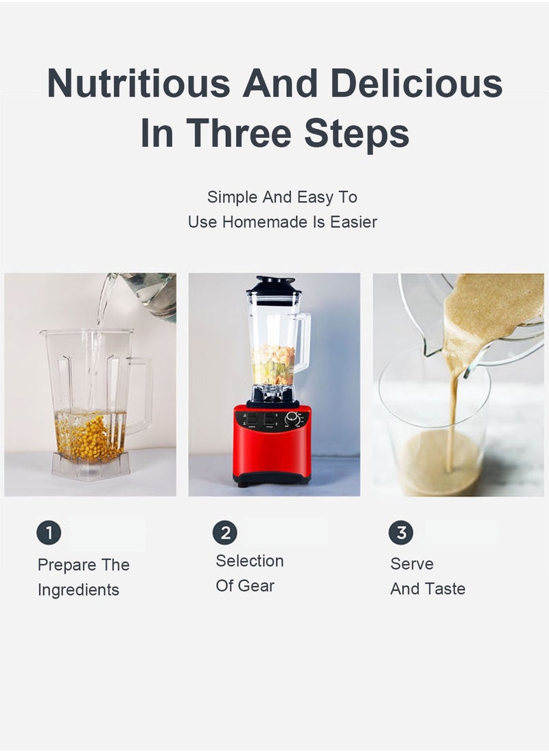 5-Speeds Power Crush Machine Multi-Function Countertop Blender Ice Shaver Food Grinder Juicer 2.5L Red