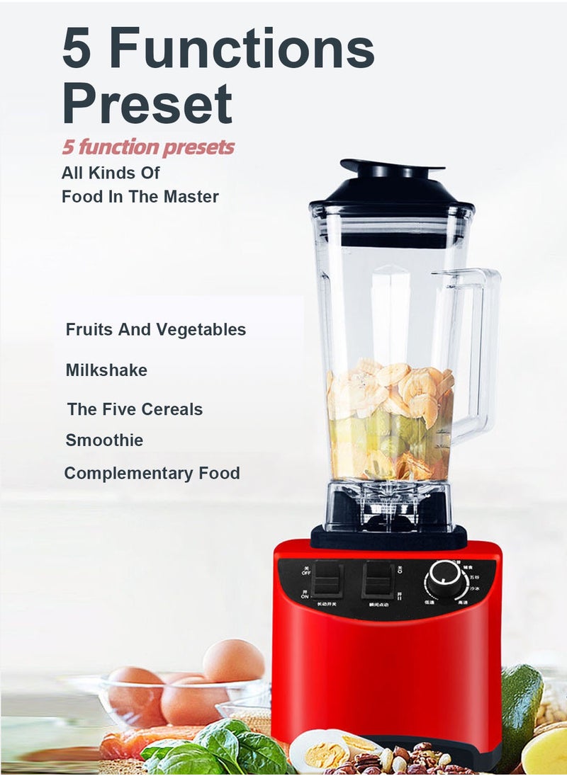 5-Speeds Power Crush Machine Multi-Function Countertop Blender Ice Shaver Food Grinder Juicer 2.5L Red