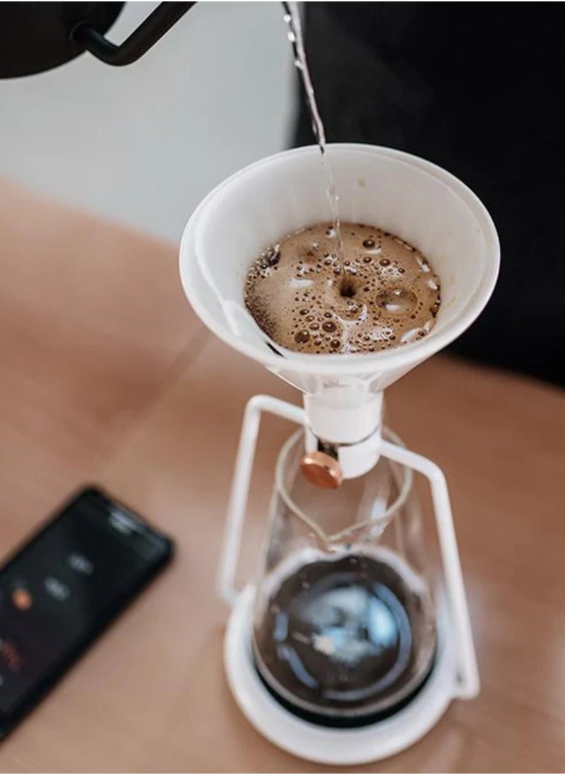 Gina Smart Coffee Maker with Integrated Scale, Brew your coffee in 3 different ways - pour-over, immersion, and cold drip, Bluetooth App Connectivity - White
