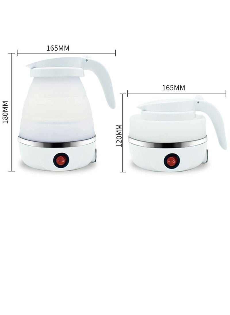 600ml Portable Folding Electric Kettle, Food Grade Silicone Kettle with Separable Power Cord, Mini Collapsible Water Container for Home Kitchen Outdoor (White)