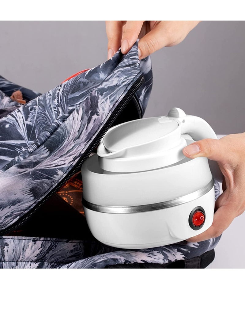 600ml Portable Folding Electric Kettle, Food Grade Silicone Kettle with Separable Power Cord, Mini Collapsible Water Container for Home Kitchen Outdoor (White)