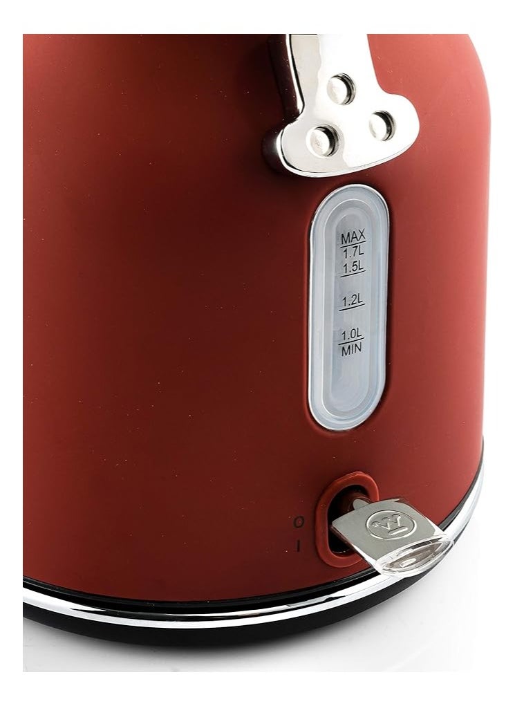 Westinghouse Retro Kettle - 1.7 Liter Electric Kettle - Fast Boil - Water Boiler For Hot Drinks - Quiet Boil & Detachable Filter - 2200W Red Kettle