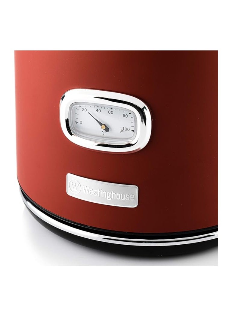 Westinghouse Retro Kettle - 1.7 Liter Electric Kettle - Fast Boil - Water Boiler For Hot Drinks - Quiet Boil & Detachable Filter - 2200W Red Kettle