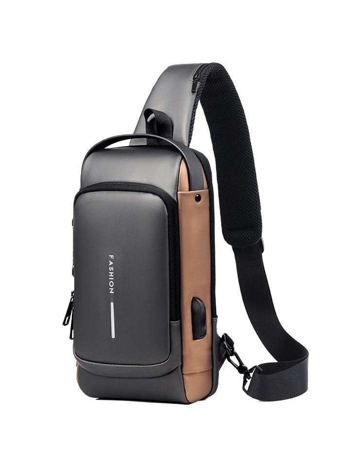 Men Waterproof USB Oxford Anti-theft Shoulder Sling Bag Multifunctional Short Travel Messenger Chest Pack for Male Crossbody Bag