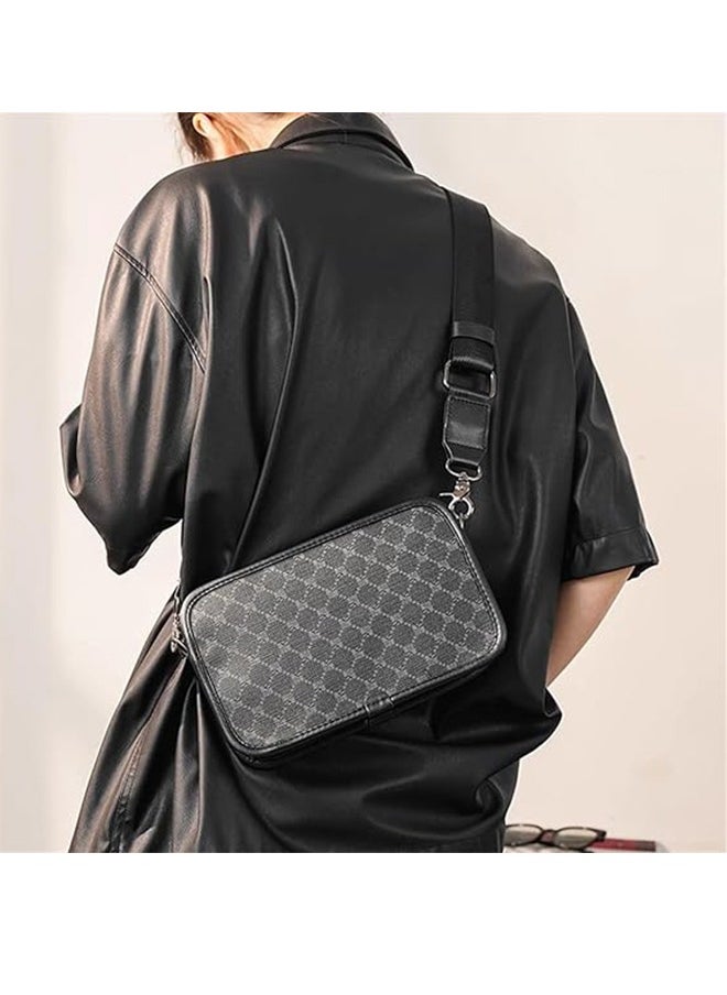 Crossbody Bag, Men's Bag Adjustable Shoulder Strap Crossbody Bag, Men's Shoulder Bag, Simple and Versatile Outdoor Small Square Bag, Horizontal Small Shoulder Bag, Plaid Men's Bag Shoulder Bag